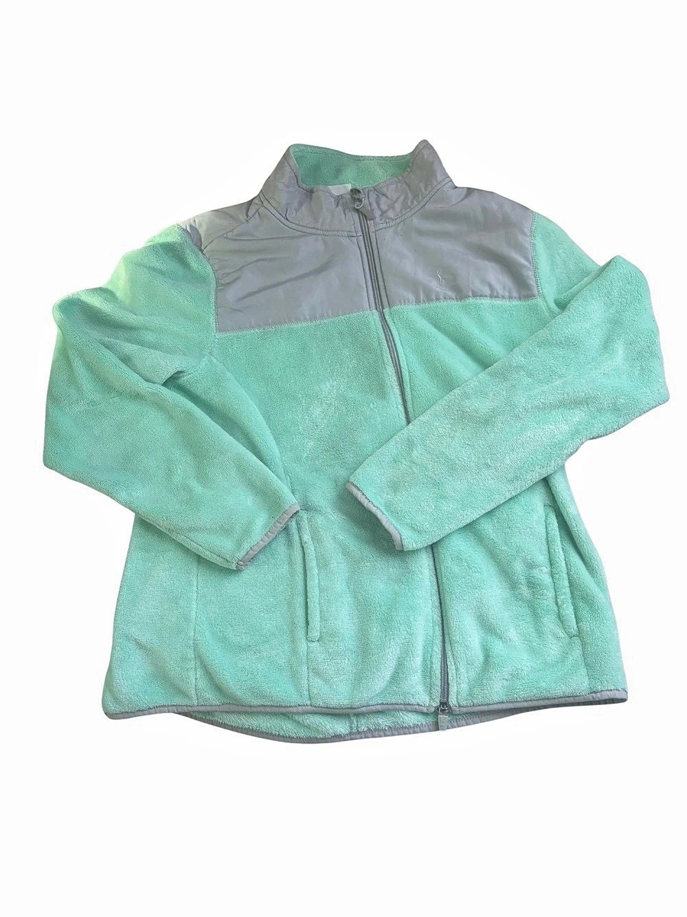 Danskin Now Color Block Fleece Jacket Green & Gray XL